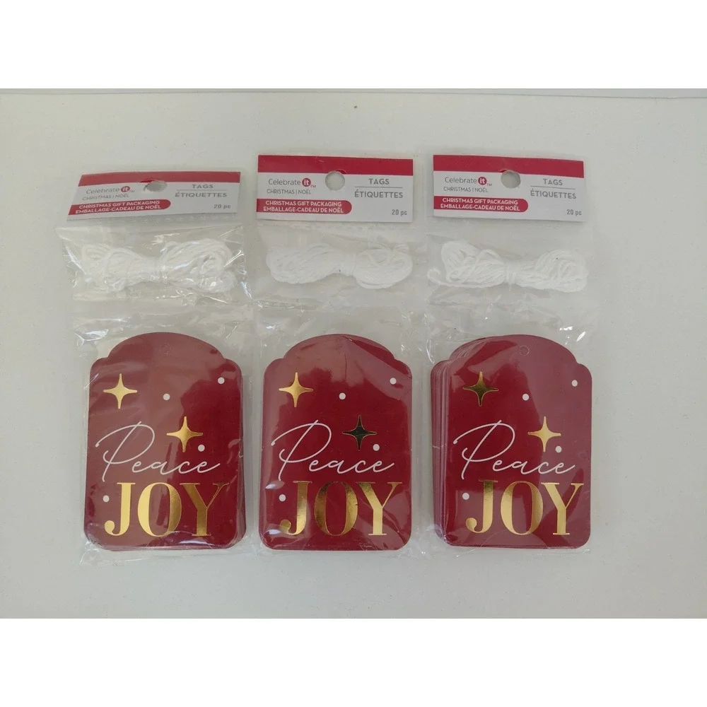 NEW Christmas Gift Tags Peace Joy Celebrate‎ It RED Set of 60